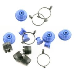 Pivot ball caps (4)/ dust boots, rubber (4)/ dust plugs, rubber (4)/ dust boot retainers, black (4),  blue (4) (2 pkgs. req. to complete truck)