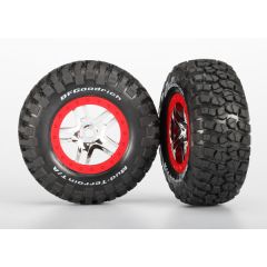 Tires & wheels, assembled, glued (S1 ultra-solft off-road racing compound) (SCT Split-Spoke, chrome red beadlock wheel, BFGoodrich Mud-Terrain T/A KM2 tire, inserts) (2) (front/rear)