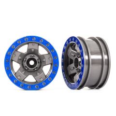 Traxxas - Wheels, TRX-4 Sport 2.2 (gray, blue beadlock style) (2) (TRX-8180-BLUE)