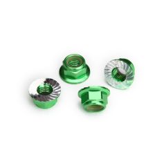 Nuts, 5mm flanged nylon locking (aluminum, green-anodized, serrated) (4) (TRX-8447G)