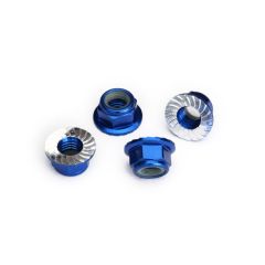 Nuts, 5mm flanged nylon locking (aluminum, blue-anodized, serrated) (4) (TRX-8447X)