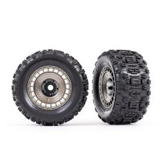 Traxxas - Tires and wheels, assembled, glued (3.8" satin black chrome wheels, satin black chrome wheel covers, Sledgehammer tires, foam inserts) (2) (TRX-9572A)