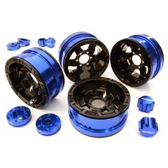 Billet Machined 1.9 6-Spoke Alloy Wheels w/ 6-Bolt S-Adapters (4pcs) - Blauw/Zwart