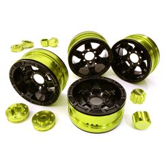 Billet Machined 1.9 6-Spoke Alloy Wheels w/ 6-Bolt S-Adapters (4pcs) - Groen/Zwart