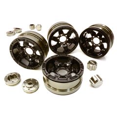 Billet Machined 1.9 6-Spoke Alloy Wheels w/ 6-Bolt S-Adapters (4pcs) - Grijs/Zwart