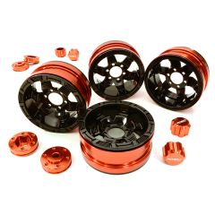 Billet Machined 1.9 6-Spoke Alloy Wheels w/ 6-Bolt S-Adapters (4pcs) - Rood/Zwart