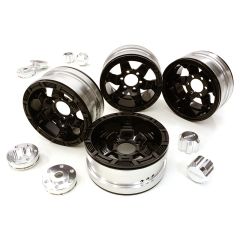 Billet Machined 1.9 6-Spoke Alloy Wheels w/ 6-Bolt S-Adapters (4pcs) - Zilver/Zwart