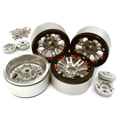 Billet Machined 1.9 D6 Spoke Wheels w/ 0 & +3 Adapters, Silver/Black - Traxxas TRX-4