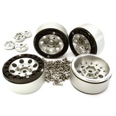 Billet Machined 1.9 8H Spoke Wheels w/ 0 & +3 Adapters, Black/Silver - Traxxas TRX-4