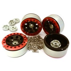 Billet Machined 1.9 8H Spoke Wheels w/ 0 & +3 Adapters, Red/Black - Traxxas TRX-4