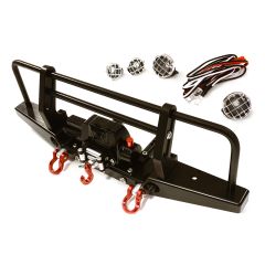 Realistic Front Alloy Bumper w/ Winch & LED, Black - Traxxas TRX-4