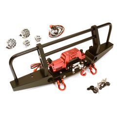 Realistic Front Alloy Bumper w/ Winch & LED, Black/Red - Traxxas TRX-4