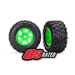 Tires & wheels, assembled, glued (X-Maxx green wheels) (TRX-7772G)