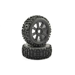 Fastrax Rock Block banden op zwarte 8-Spaaks velgen voor 1/8 buggy