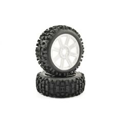 Fastrax Rock Block banden op witte 8-Spaaks velgen voor 1/8 buggy