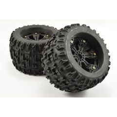 Fastrax Jigsaw MT banden op zwarte 6-spaaks velgen (1/2" offset) - 1/8 Truck & Truggy