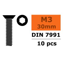 Verzonken schroef met binnenzeskant, M3X30, Staal (10st)