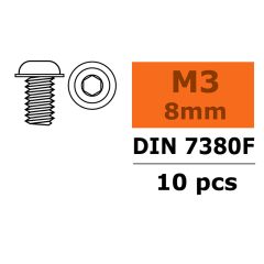 Laagbolkopflensschroef met binnenzeskant, M3X8, Staal (10st)