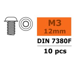 Laagbolkopflensschroef met binnenzeskant, M3X12, Staal (10st)