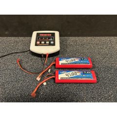 Tweedehands Team Orion lader incl. 2 stuks Nvision 2S 4500mAh lipo accu's