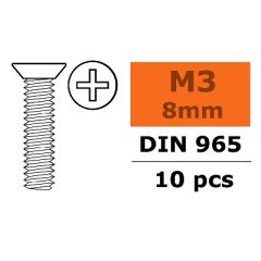 Verzonken schroef met philips kruissleuf, M3X8, Gegalvaniseerd staal (10st)