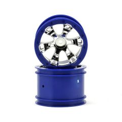 Wheels, geode 2.2" (chrome, blue beadlock style) (12mm hex) (2)