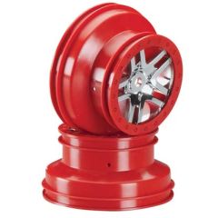 Wheels, SCT Split-Spoke, chrome, red beadlock style, dual profile (2.2 outer 3.0 inner) (front/rear) (2)