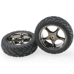 Tires & wheels, assembled (tracer 2.2" black chrome wheels, anaconda 2.2" tires with foam inserts) (2) (bandit front) (TRX-2479A)