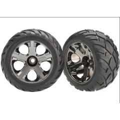 Tires & wheels, assembled, glued (all-star black chrome wheels, anaconda tires, foam inserts) (nitro front) (1 left, 1 right)