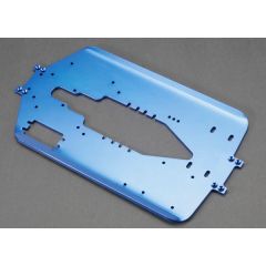 Chassis, t-maxx, long wheelbase (extended 30mm) (6061-t6 aluminum, 4.0mm) (blue anodized)