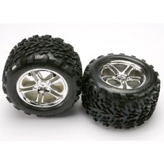 Tires & wheels, assembled, glued (ss (split spoke) chrome wheels, talon tires, foam inserts) (2) (fits maxx/revo series)