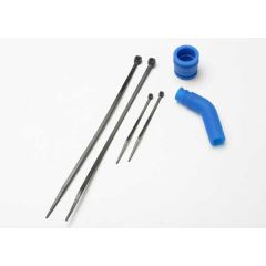 Pipe coupler, molded (blue)/ exhaust deflecter (rubber, blue)/ cable ties, long (2)/ cable ties, short (2)