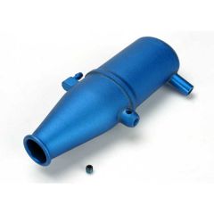 Tuned pipe, aluminum, blue-anodized (dual chamber with pressure fitting)/ 4mm gs