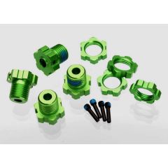 Wheel hubs, splined, 17mm (green-anodized) (4)/ wheel nuts, splined, 17mm (blue-anodized) (4)/ screw pins, 4x13mm (with threadlock) (4)