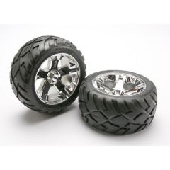 Tires & wheels, assembled, glued (all-star chrome wheels, anaconda tires, foam inserts) (nitro front) (1 left, 1 right)