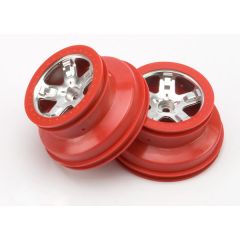 Wheels, sct satin chrome, red beadlock style, dual profile (2.2" outer, 3.0" inner) (front) (2)