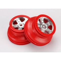 Wheels, sct satin chrome with red beadlock, dual profile (2.2" outer 3.0" inner) (2)