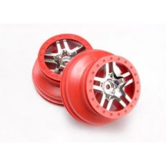 Wheels, sct split-spoke, chrome, red beadlock style, dual profile (2.2" outer 3.0" inner) (4wd front/rear, 2wd rear) (2)