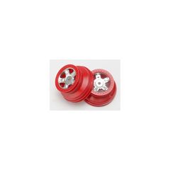 Wheels, sct satin chrome, red beadlock style, dual profile (1.8" outer, 1.4" inner) (2)