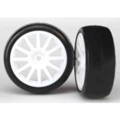 Tires & wheels, assembled, glued (12-spoke white wheels, slick tires) (2)