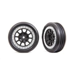 Traxxas - Tires & wheels, assembled (2.2' graphite gray, satin chrome beadlock wheels, Alias ribbed 2.2' tires) (2) (Bandit front, medium compound with foam inserts) (TRX-2471G)