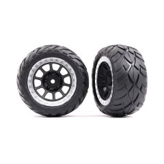 Traxxas - Tires & wheels, assembled (2.2' graphite gray, satin chrome beadlock wheels, Anaconda 2.2' tires with foam inserts) (2) (Bandit rear) (TRX-2478G)