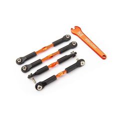 Traxxas Turnbuckles, aluminum (orange-anodized), camber links, front, 39mm (2), rear, 49mm (2) (assembled w/ rod ends & hollow balls)/wrench (TRX-3741T)