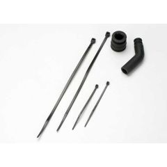 Traxxas - Pipe coupler, molded (black)/ exhaust deflecter (rubber, black)/ cable ties, long (2)/ cable ties, short (2) (TRX-5245X)