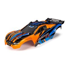 Traxxas - Body, Rustler 4X4, orange & blue/ window, grille, lights decal sheet (TRX-6734T)