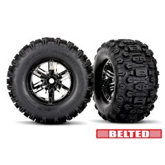 Traxxas - Tires & wheels, assembled, glued (X-Maxx black chrome wheels, Sledgehammer belted tires, dual profile (4.3' outer, 5.7' inner), foam inserts) (left & right) (TRX-7871X)